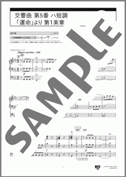 交響曲 第5番 ハ短調 「運命」より 第1楽章(ベートーヴェン)のエレクトーンソロ、5級向け楽譜のサンプル画像