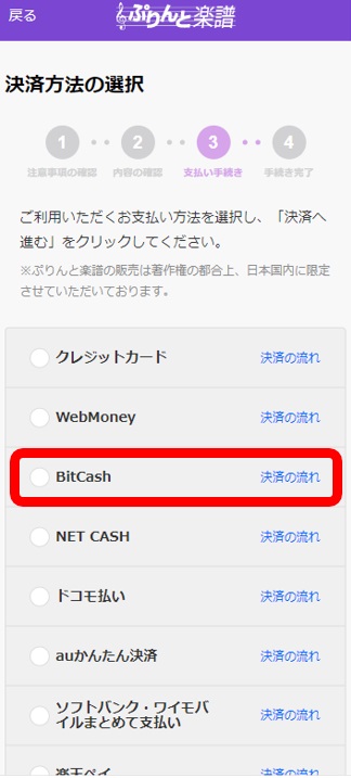 「BitCash」選択