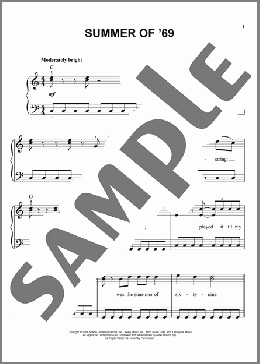 Summer Of '69(Bryan Adams) 楽譜 ピアノ（ソロ） ダウンロード