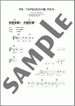 Mr. Tambourine Man(Bob Dylan) 楽譜 ピアノ（歌詞 & コード） ダウンロード