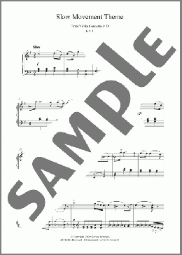 Slow Movement Theme from Violin Concerto in D(Wolfgang Amadeus Mozart) 楽譜 ピアノ（ソロ） ダウンロード