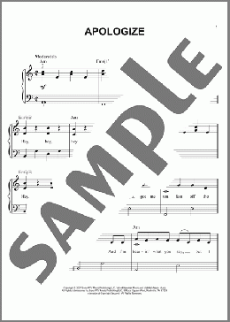Apologize(Timbaland/Timbaland featuring OneRepublic/OneRepublic) 楽譜 ピアノ（ソロ） ダウンロード