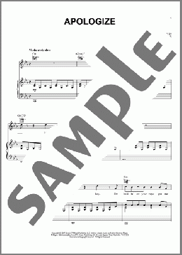 Apologize(Timbaland/Timbaland featuring OneRepublic/OneRepublic) 楽譜 ピアノ & ボーカル & ギター ダウンロード