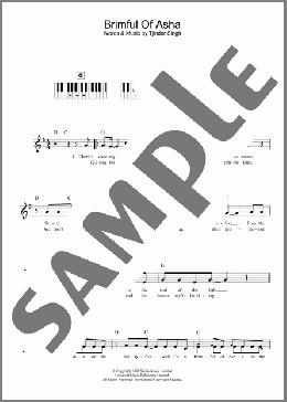 Brimful Of Asha(Cornershop) 楽譜 ピアノ（歌詞 & コード） ダウンロード