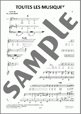Toutes Les Musiques(Claude Nougaro) 楽譜 ピアノ & ボーカル ダウンロード