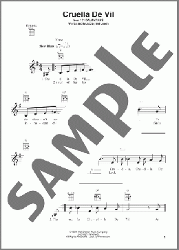Cruella De Vil (from 101 Dalmations)(Mel Leven) 楽譜 ウクレレ（弾き語り） ダウンロード