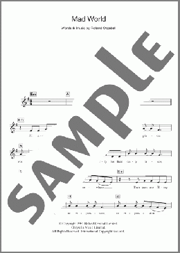Mad World (from Donnie Darko)(Gary Jules/Michael Andrews) 楽譜 ピアノ（歌詞 & コード） ダウンロード