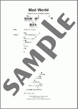 Mad World (from Donnie Darko)(Gary Jules/Michael Andrews) 楽譜 ピアノ（歌詞 & コード） ダウンロード