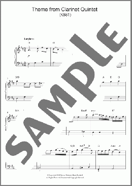 Theme From Clarinet Quintet, K581(Wolfgang Amadeus Mozart) 楽譜 ピアノ（ソロ） ダウンロード