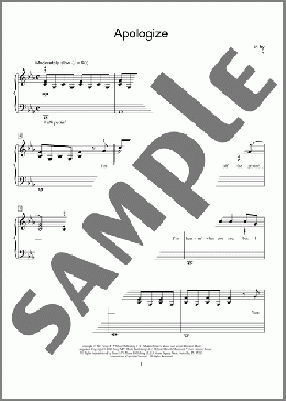 Apologize(Timbaland/OneRepublic) 楽譜 ピアノ（ソロ） ダウンロード