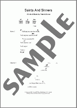 Saints And Sinners(Paddy Casey) 楽譜 ギター（コード） ダウンロード