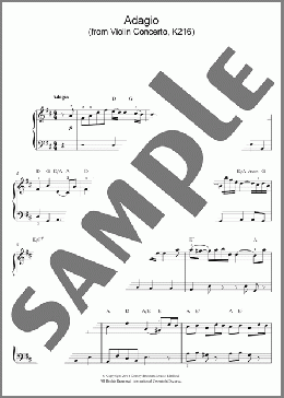 Adagio from Violin Concerto In G, K216(Wolfgang Amadeus Mozart) 楽譜 ピアノ（ソロ） ダウンロード