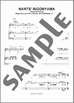 Nants' Ingonyama (Stage Version) (from The Lion King: Broadway Musical)(Tim Rice/Elton John/Hans Zimmer) 楽譜 ピアノ & ボーカル & ギター ダウンロード
