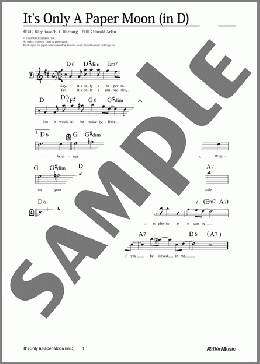 It's Only A Paper Moon (移調バージョン in D)(Harold Arlen) 楽譜 メロディ 中級 ダウンロード
