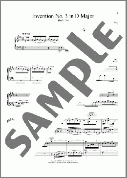Invention No. 3 In D Major, BWV 774(Johann Sebastian Bach) 楽譜 ピアノ（ソロ） ダウンロード