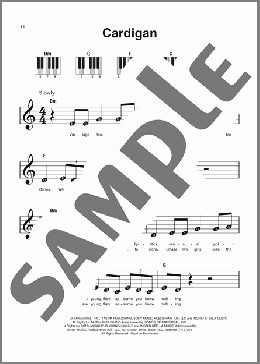 cardigan(Taylor Swift) 楽譜 ピアノ（ソロ） ダウンロード