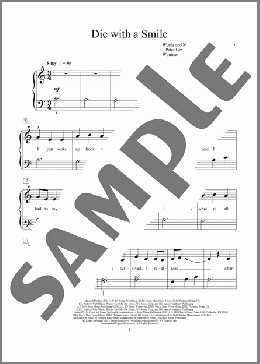 Die With A Smile(Bruno Mars & Lady Gaga)のピアノソロ楽譜のサンプル画像