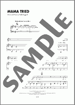 Mama Tried（Merle Haggard）のピアノ & ボーカル & ギター楽譜のサンプル画像
