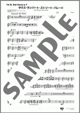 サウス・ランパート・ストリート・パレード(1st & 2nd Horns in F)（Ray Bauduc/Bob Haggart）の吹奏楽パート、中級から上級向け楽譜のサンプル画像